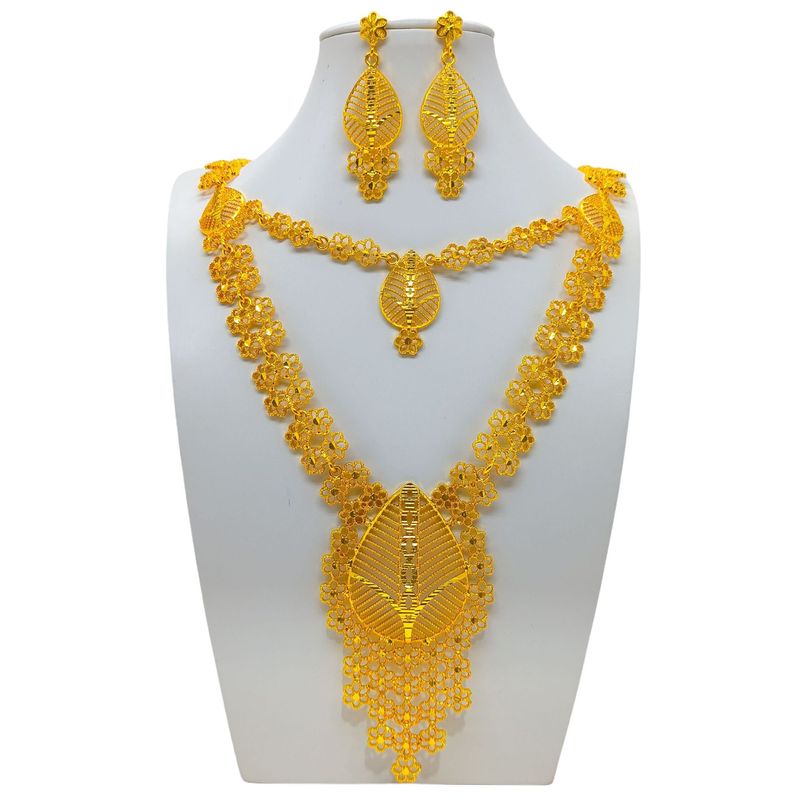 Alaşım Dubai Takı Kolye Küpe Hint Gelin Düğün İki Parçalı Set_voghion.com