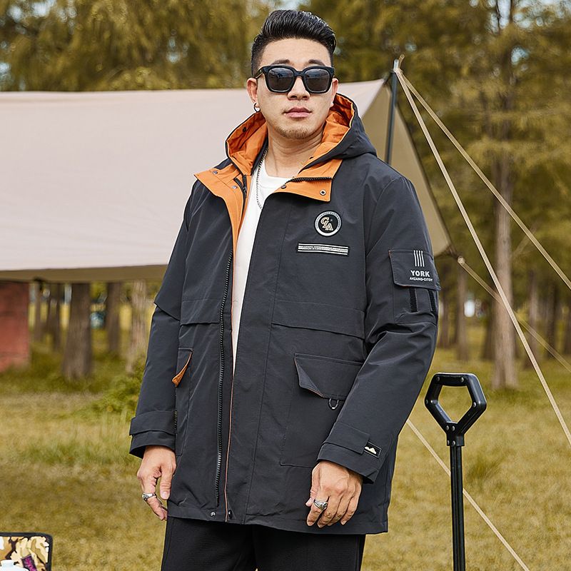Übergroßer Herrenparka mit herausnehmbarem Futter – 3-in-1-Wintermantel für große und lange Größen (4XL–10XL, Schwarz/Orange, optional mit Pelzkapuze)​_voghion.com