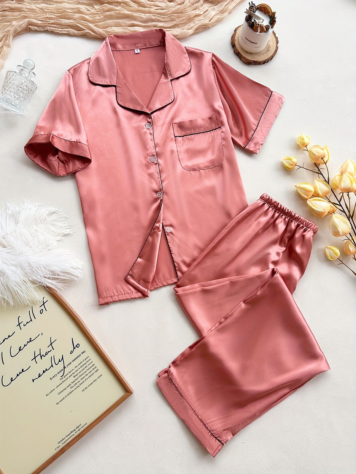 New Simulation Silk Loose And Comfortable Short-sleeved Trousers Pajama Set Ice Silk_voghion.com