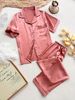 New Simulation Silk Loose And Comfortable Short-sleeved Trousers Pajama Set Ice Silk_voghion.com