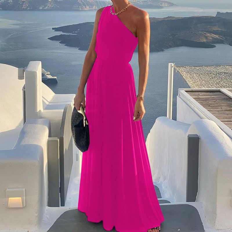 Kadın İlkbahar Ve Yaz Yeni Moda Düz Renk Kolsuz Askısız MIDI Elbise_voghion.com
