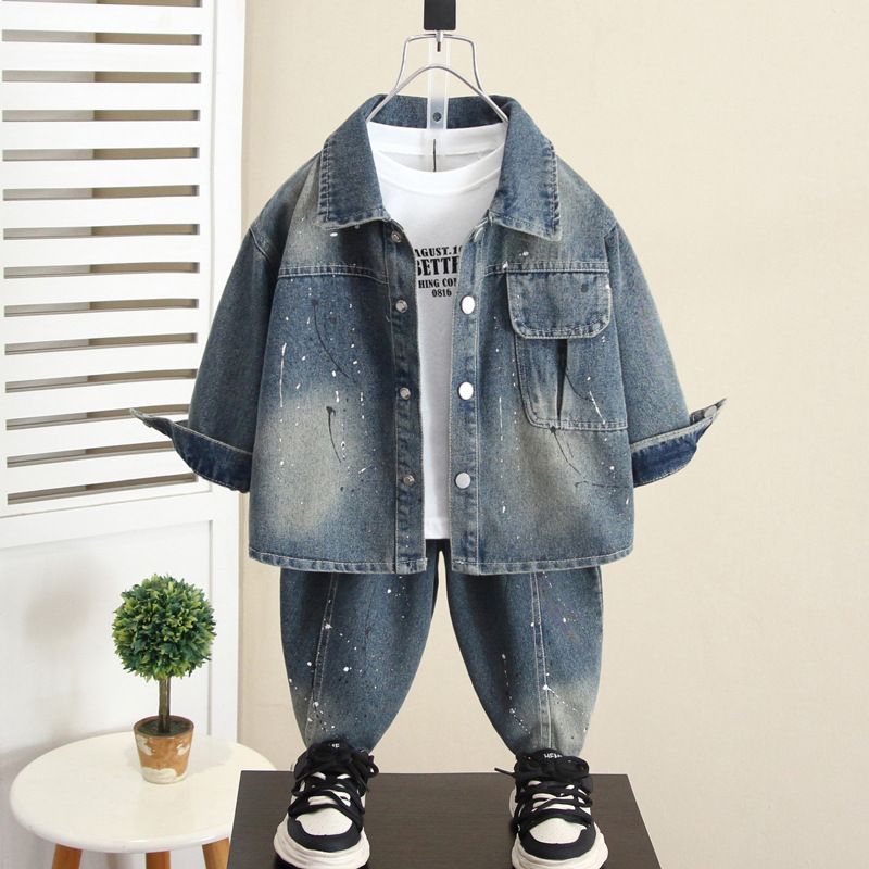Spring And Autumn Style Pants Boys Denim Jacket 2025 Trendy New Baby Children's Clothing Three Piece Suit_voghion.com