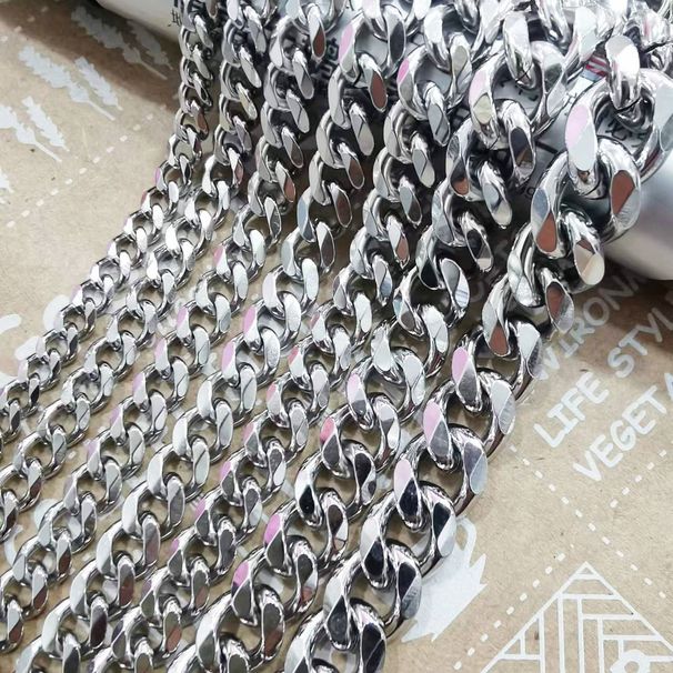 Collana cubana lucida a sei lati con fibbia singola in acciaio inossidabile, accessorio per maglione hip-hop, catena per borsa_voghion.com