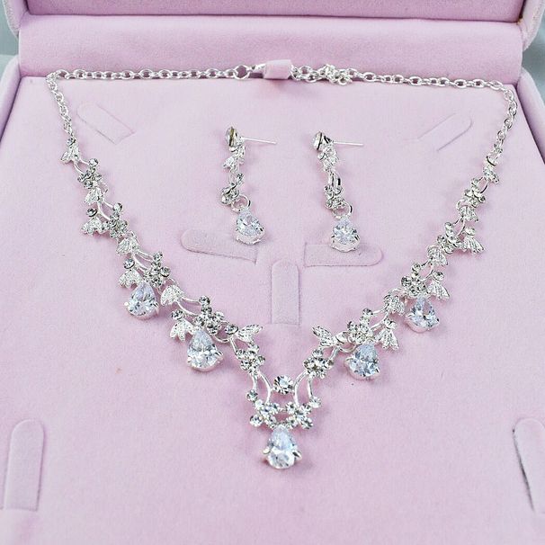 Koreańska retro biżuteria ślubna, naszyjnik w kształcie kropli, kolczyki, zestaw dwuczęściowy, korona ślubna, dodatki do sukni ślubnej_voghion.com