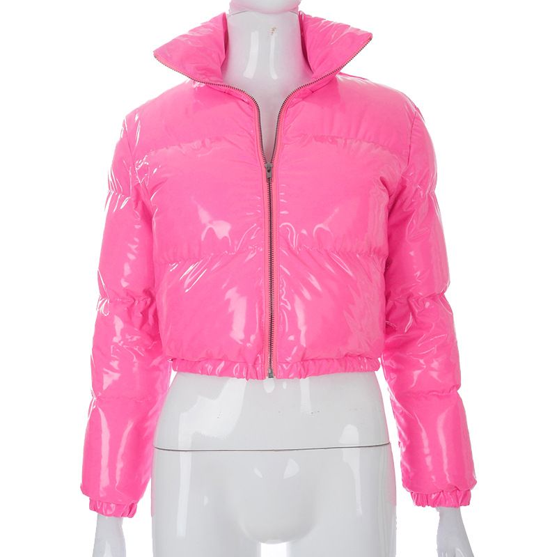 Damenbekleidung Slim Fit Pufferjacke mit Stehkragen und verspiegeltem PU-Leder – Leichter Steppmantel für die Straße_voghion.com