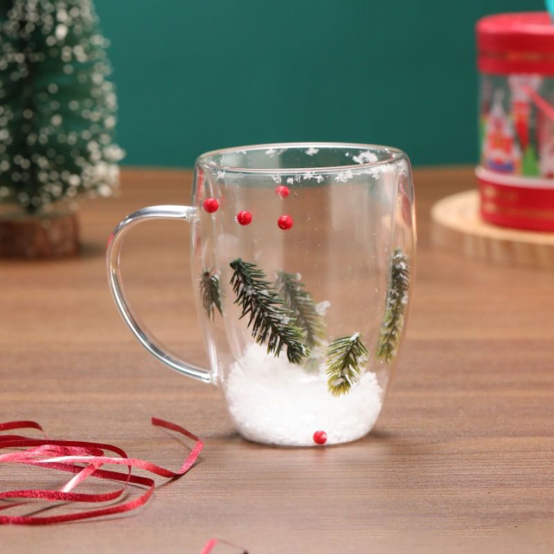 Kerstthema enkellaags glazen mok met handvat - modern minimalistisch ontwerp, aanpasbare logo-optie, inhoud 350 ml_voghion.com