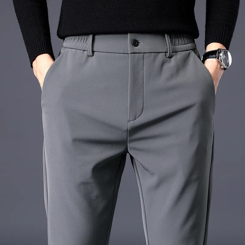 Vår sommar Tunna män Business Casual byxor Hög elastisk jogger Slim Rak koreanskt märke Byxor Kläder Svart_voghion.com
