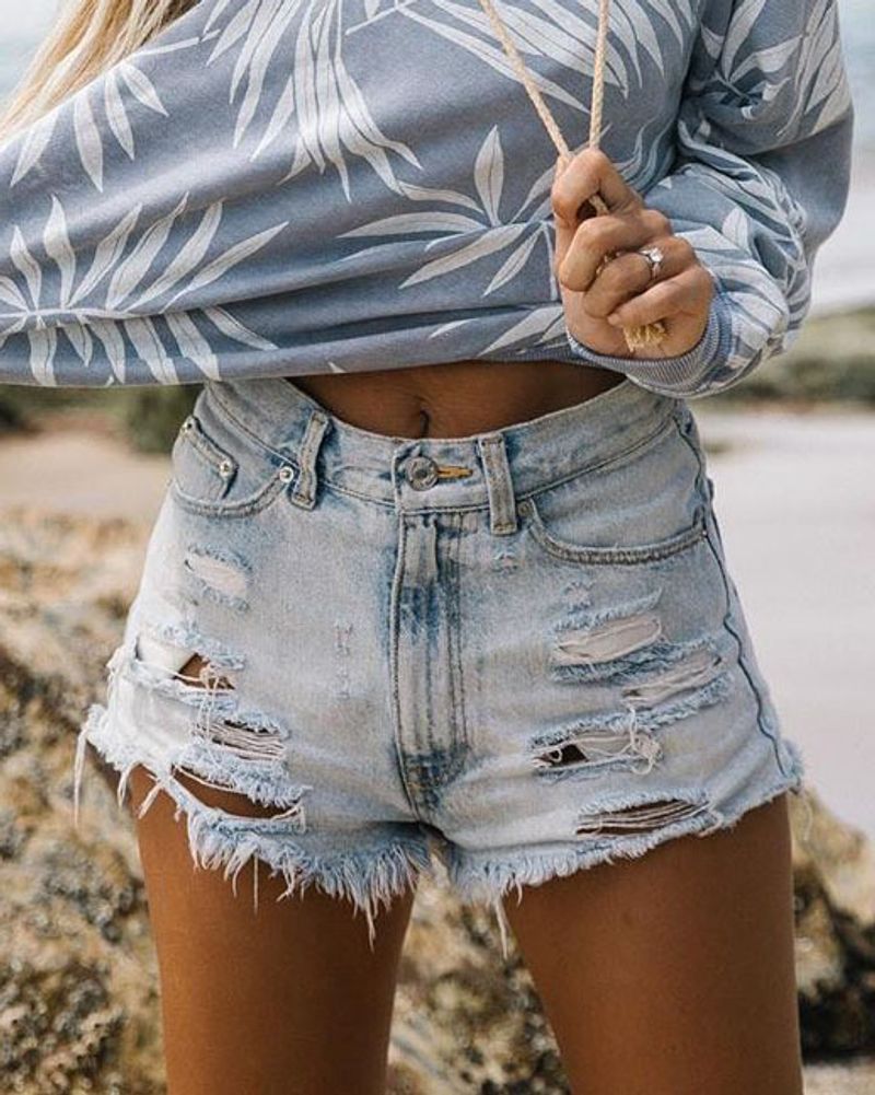 Women's jeans high-waist ripped tassel denim shorts for women hot pants (already shipped)_voghion.com
