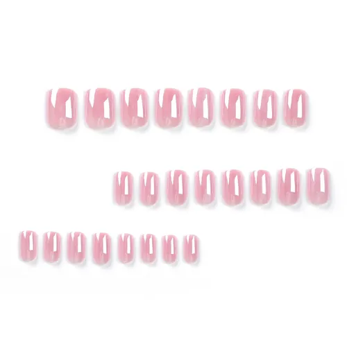 Eenvoudig en effen draagbaar lakje, verwijderbare korte vierkante valse nagelpleisters, druk op de nagels_voghion.com