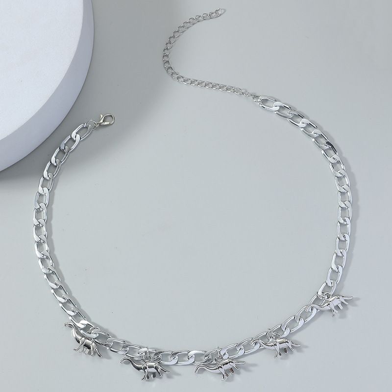 Collana con ciondolo a forma di dinosauro da uomo, in argento cubano, semplice e versatile, con cappuccio a catena_voghion.com