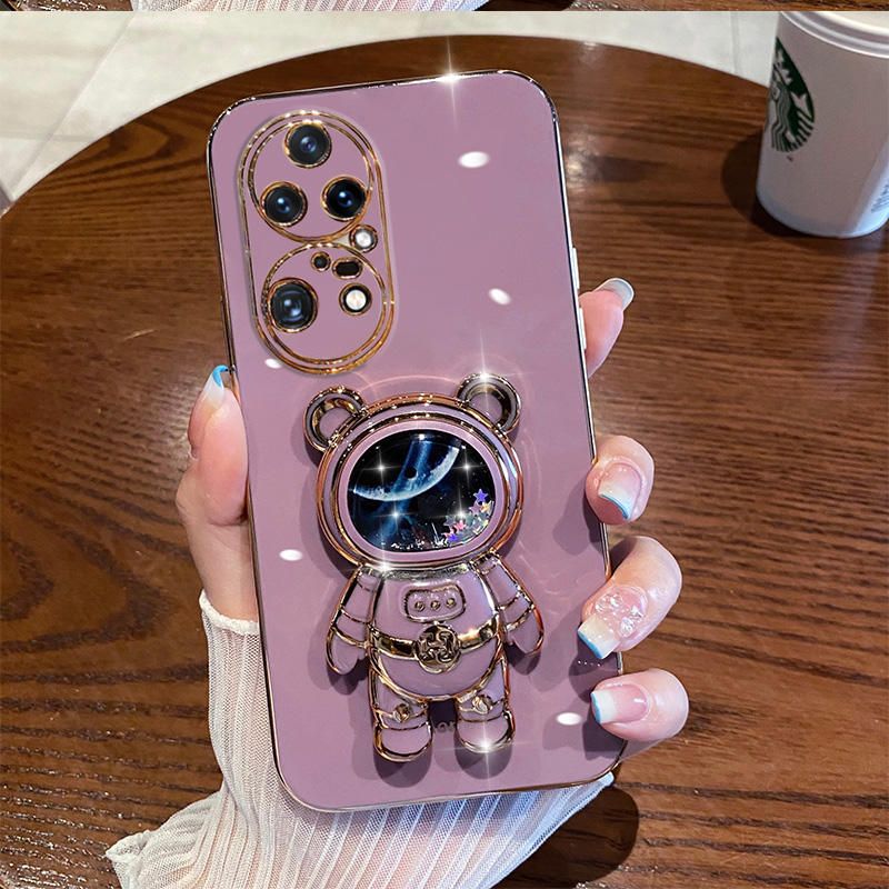 Quicksand Astronaut Case Fir Huawei P30 Lite P40Lite P20 P50 Y9S Fir Honor X8 9X Pro 50 70 X30i X7 Folding Bear Bracket 3D Cover_voghion.com