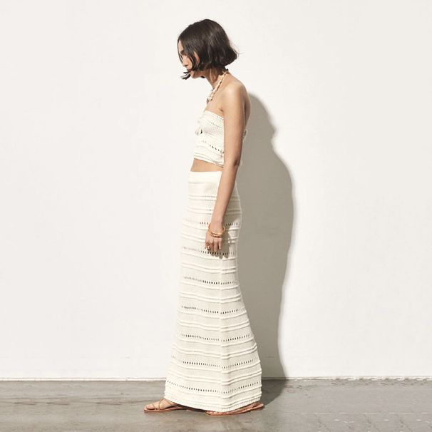 Női ruházat szexi dögös lány öltöny üreges perspektivikus cső felső csípős félhosszú szoknya hosszú szoknya kétrészes öltöny_voghion.com