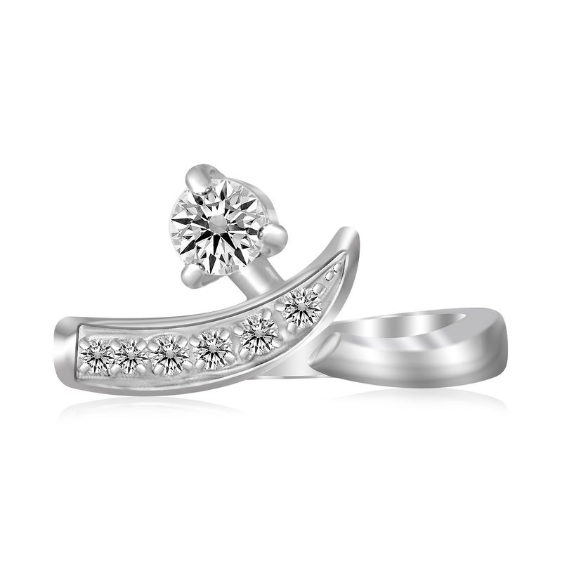 Sterling Silver Rhodium Plated Crossover Cubic Zirconia Accented Toe Ring_voghion.com