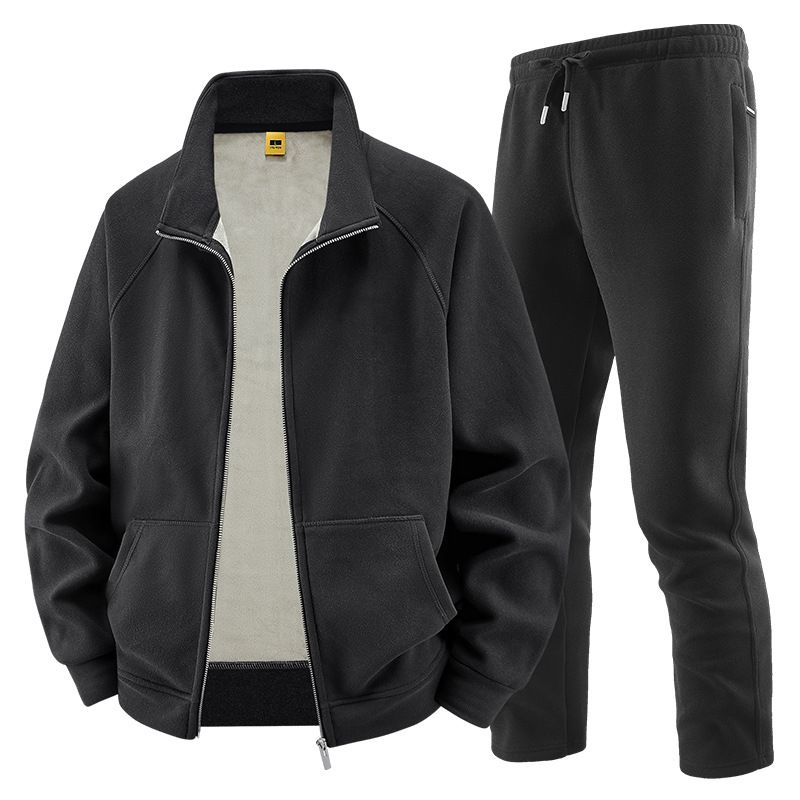 Winter-Fleece-Trainingsanzug-Set für Herren – gemütlicher Langarm-Kapuzenpullover und Jogginghose, weich gefüttertes Freizeitoutfit für kaltes Wetter_voghion.com