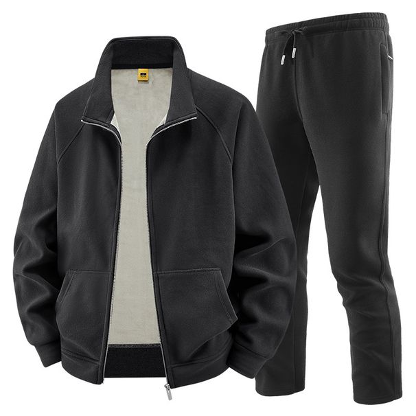 Winter-Fleece-Trainingsanzug-Set für Herren – gemütlicher Langarm-Kapuzenpullover und Jogginghose, weich gefüttertes Freizeitoutfit für kaltes Wetter_voghion.com