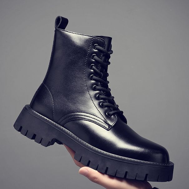Bottes Martin longues pour hommes, chaussures montantes en cuir noir, bottes de locomotive, bottes en cuir pour garçons_voghion.com