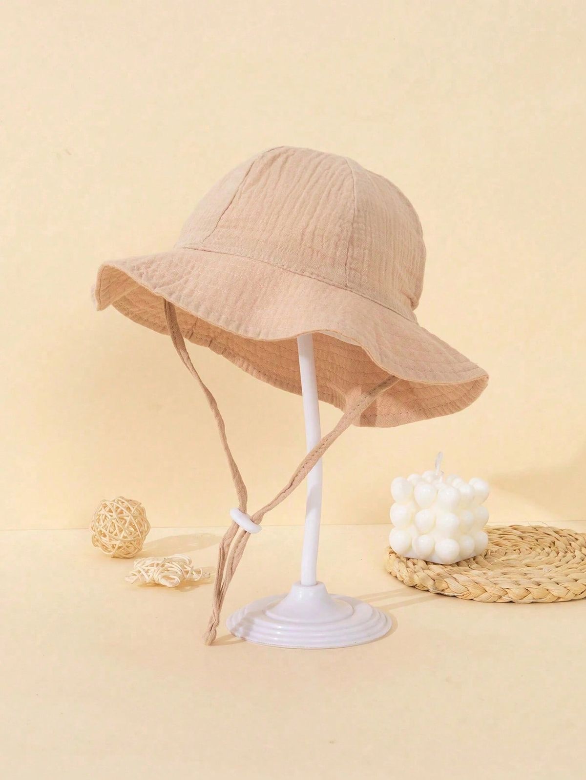 1 Stück Baby-Sonnenhut mit aufgedrucktem Schleifenakzent, bezaubernder, einfarbiger, weicher, atmungsaktiver Fischerhut für Outdoor-Aktivitäten, geeignet für Frühling/Sommer_voghion.com