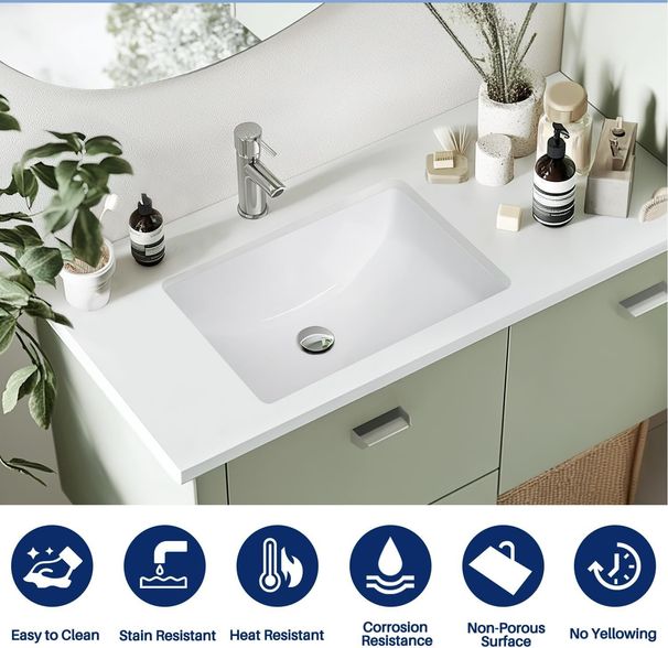 Bathroom Under The Table - 18"x11" Modern White Rectangular Porcelain Under The Table, Ceramic Under The Washbasin, With Vertical Edges And Overflow_voghion.com