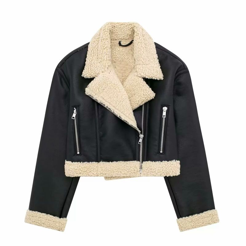 Giacca in similpelle reversibile da donna – Cappotto da motociclista invernale foderato in pile, capospalla casual caldo double-face (nero, taglie dalla XS alla L)_voghion.com