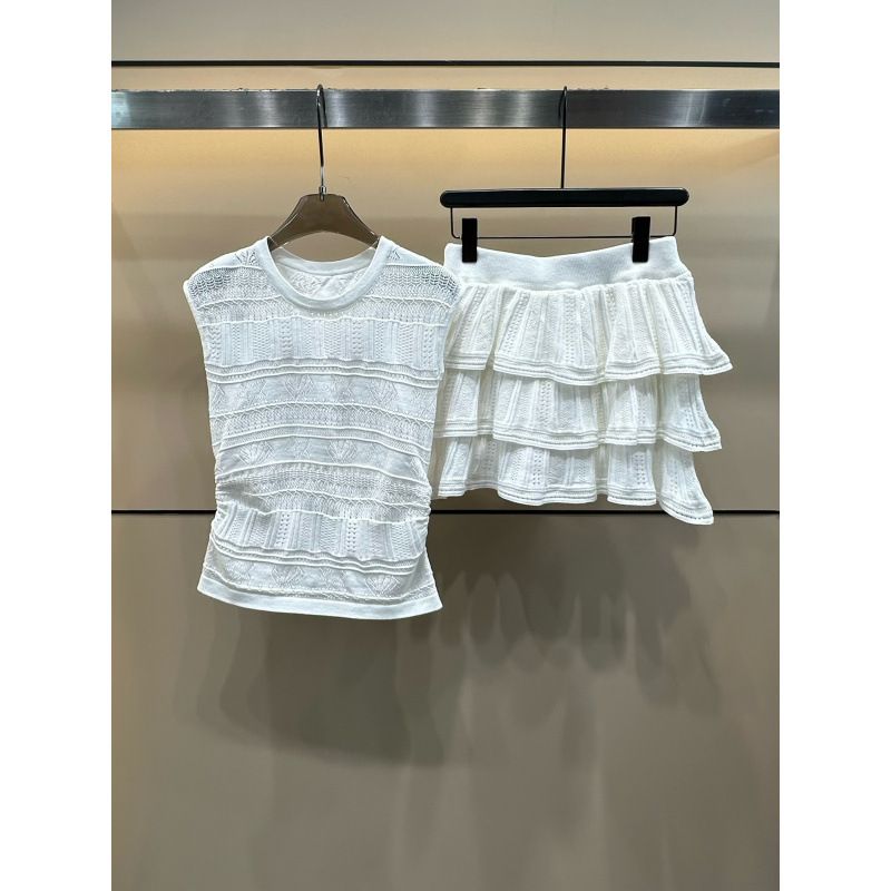 25° Maglia girocollo senza maniche con scollo a V e gonna a torta in maglia, versatile, due pezzi, nuovo marchio NN, inizio autunno_voghion.com