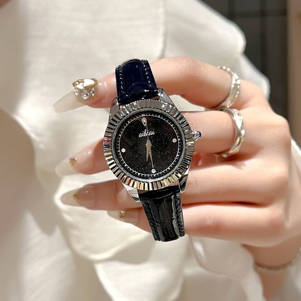 Trendy Women's Watch With A Journal, A Bezel Mouth Dial, A Starry Sky, Deep Blue Leather, And A Fashionable Women's Watch With A Large Dial_voghion.com