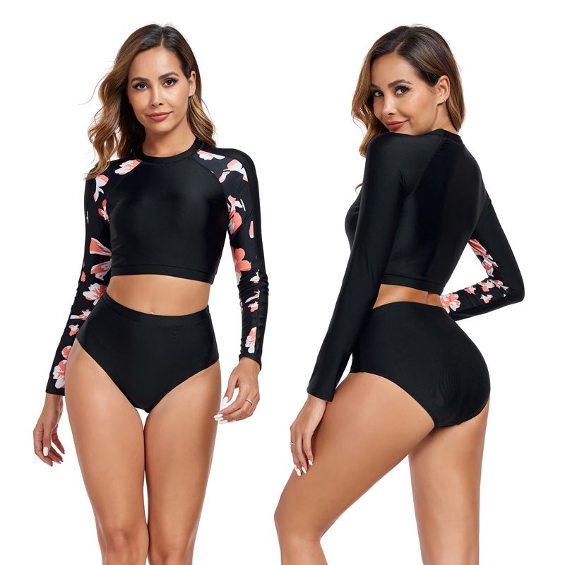 Women's Color Block Rash Guard Swimsuit Set - UPF 50+ Surfing Top & High Waist Swim Bottoms Slim Fit & Quick Dry​_voghion.com