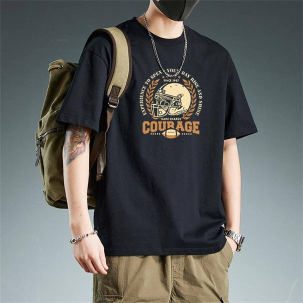 Summer Fashion Top Tee Men's Cotton Round Collar Printing Short Sleeve Loose T-Shirt_voghion.com