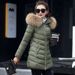Women's long slim-fitting cotton-padded jacket with large fur collar and down-padded jacket_voghion.com