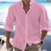 Men's Linen Button Up Beach Shirt, Long Sleeved Plain Collar, Spring And Summer Casual Daily Clothing_voghion.com