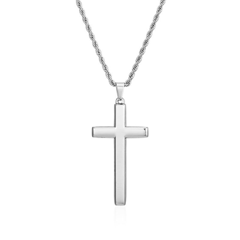 Collana in acciaio al titanio con ciondolo a croce a doppio strato con catena cubana a forma di serpente intrecciato in acciaio inossidabile_voghion.com