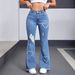 2025 Pattern Flared Jeans For Women Trimmed Fashion Casual Heart Original Ripped Flared Pants Stretch Women's Light Blue Trousers_voghion.com