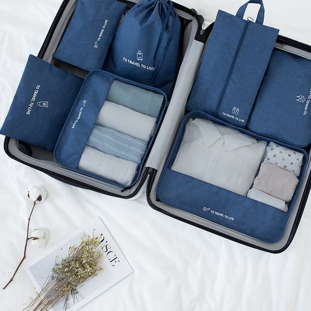 Travel storage bag 7-piece set Nordic style Oxford cloth simple clothing classification and sorting bag_voghion.com