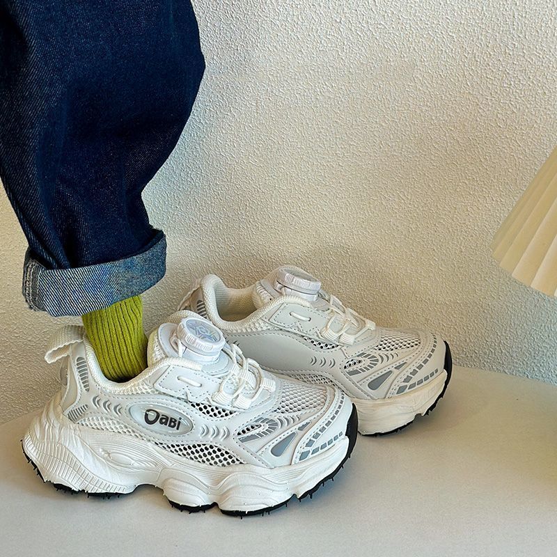 Kinderschuhe Frühling und Sommer Jungen und Mädchen Leichte Laufschuhe für mittlere und große Kinder Mesh-Schuhe Drehschnalle Papa-Schuhe_voghion.com