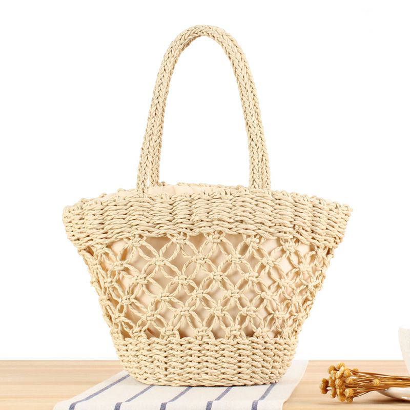 Mini Paper Rope Handbag With Scarf - Bohemian Open Weave Beach Bag For Vacation & Photo Shoot_voghion.com
