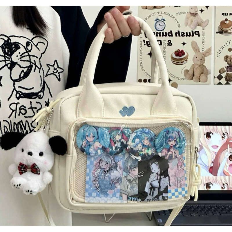 Borsa a tracolla anime tinta unita, grande capacità, doppia spalla, motivo a strisce di miglio, motivo "Pain Baby"_voghion.com