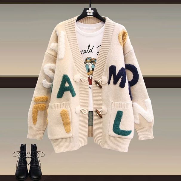 Stor storlek 2024 röd vår- och höstkappa, damkläder, lös och lat tröja, stickad kofta i västerländsk stil_voghion.com