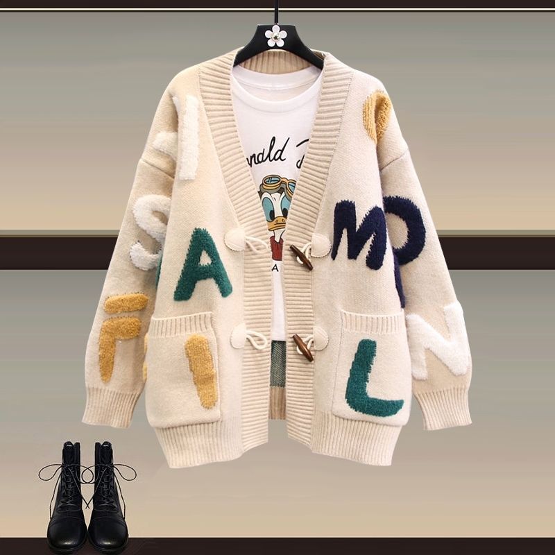 Large size 2024 red spring autumn coat, women's new outfit, loose and lazy style sweater, western-style knitted cardigan_voghion.com
