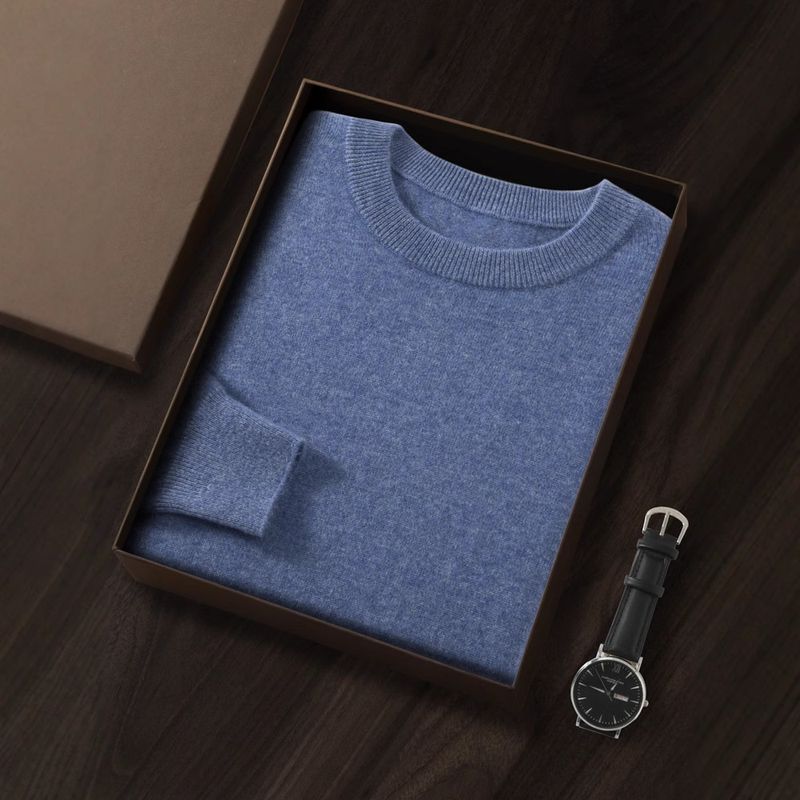 Reiner Kaschmirpullover mit Rundhalsausschnitt, lockere Passform, große Größe, ideal für Herbst und Winter, als Basisschicht für Herren._voghion.com