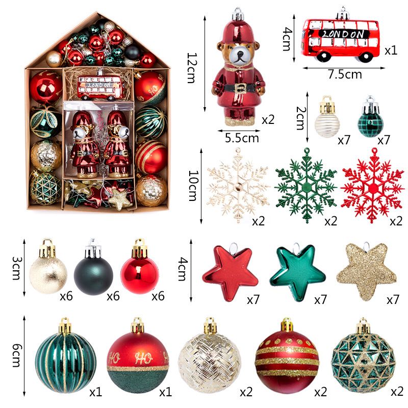 70 new Christmas balls boxed with shaped painted hanging balls, Christmas tree decorations, colored balls, and Christmas decorations_voghion.com