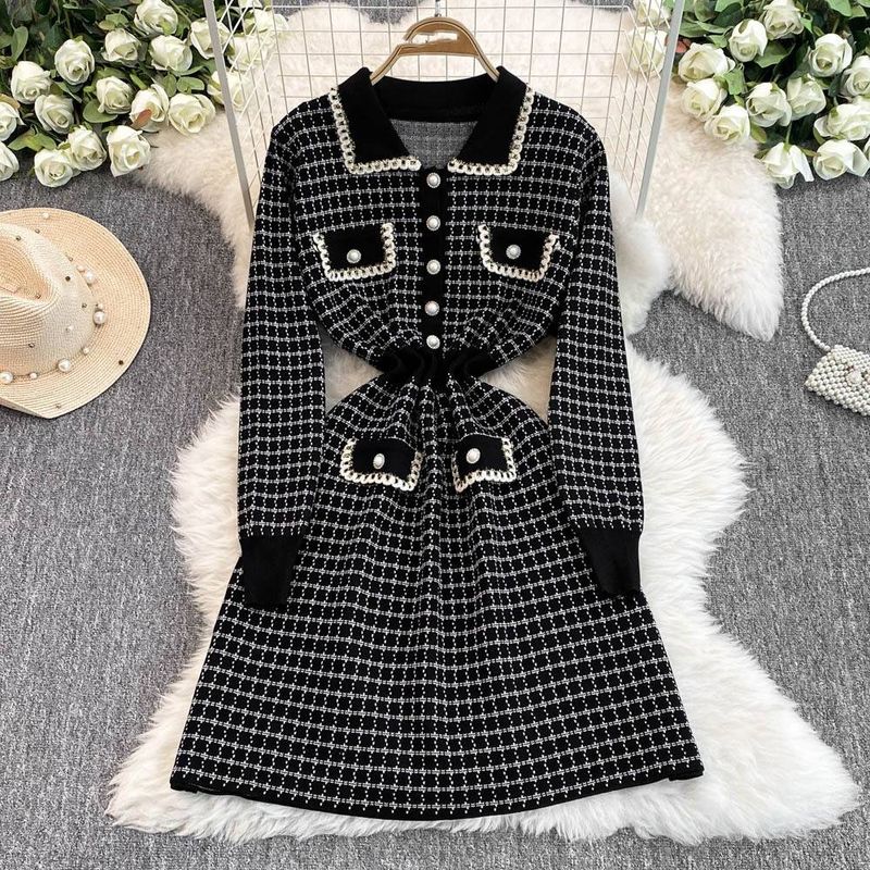 Women's Clothing knitted bottoming dress small size with coat and inner midi skirt_voghion.com