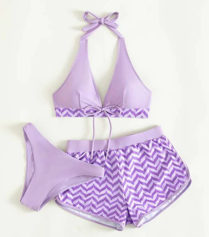 Women's Clothing Sexy Solid Color Bikini Bikini Multi Color Printing Split Three Piece Swimsuit_voghion.com