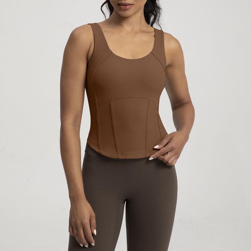 Canotta da yoga da donna, vestibilità attillata, a coste, con imbottitura per il petto, sportiva, pezzo unico, con coppe, fitness_voghion.com
