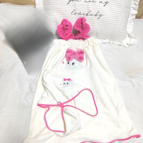 Niedlicher dreiteiliger tragbarer Baderock mit Schleife, weich, saugfähig, schnelltrocknend, für den Heimschlafsaal, vierteiliges Handtuchset_voghion.com