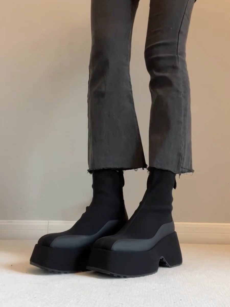 Herbst Neue Dickbesohlte, Höherhöhende Elastische Schlankheitssocken Für Damen Mit Reißverschluss Auf Der Rückseite Für Zierliche Schwarze Kurze Socken_voghion.com