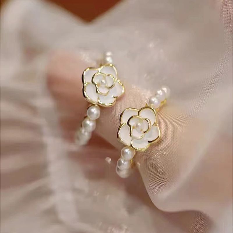 Kadınlar için Çin tarzı retro inci yağ damlalı kamelya küpeler, tüm uyumlu mizaç, moda, kişilik, basit küpeler, kulak takıları_voghion.com