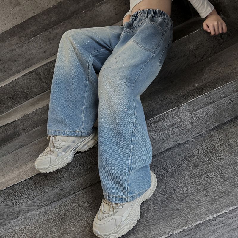 Vêtements pour bébés filles, jeans, pantalons de perçage à la mode, pantalons à jambes larges, décontractés, moyens, pour enfants_voghion.com