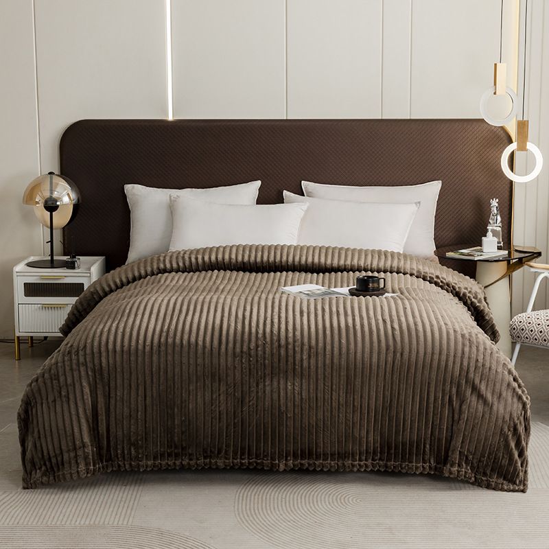 Solid Color Striped Milk Fleece Blanket - Plush Flannel Ultra-Soft & Warm Throw For Bed & Couch_voghion.com