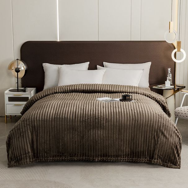 Solid Color Striped Milk Fleece Blanket - Plush Flannel Ultra-Soft & Warm Throw For Bed & Couch_voghion.com