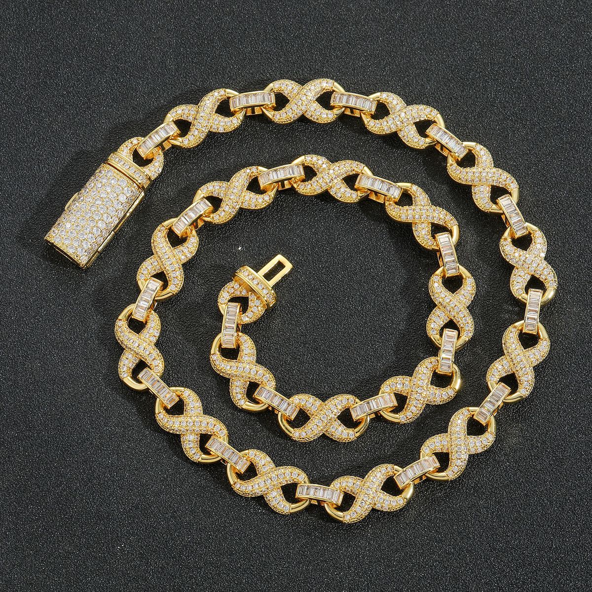 Meisa Nuova collana Hip-Hop da 10 mm di larghezza con catena a forma di 8, personalità infinita, cubana, unisex, con clavicola_voghion.com