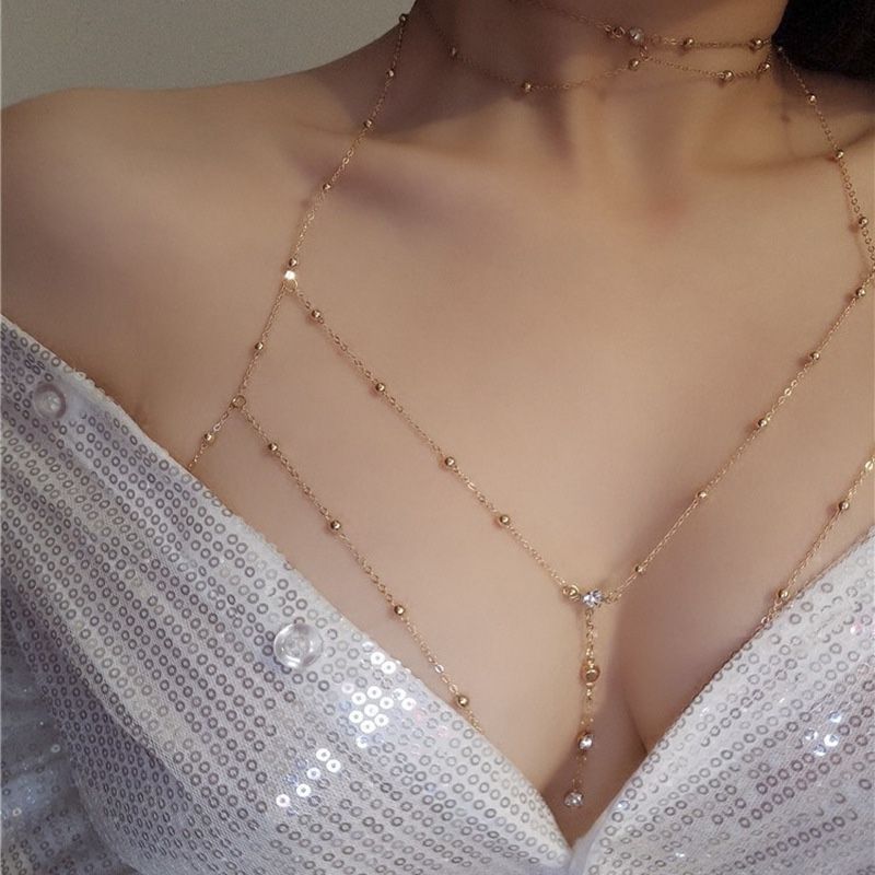 Super Intimates Collana per il petto Catene per il corpo Bodychain Sexy Catena per la schiena tridimensionale Top con reggiseno a triangolo Accessori_voghion.com